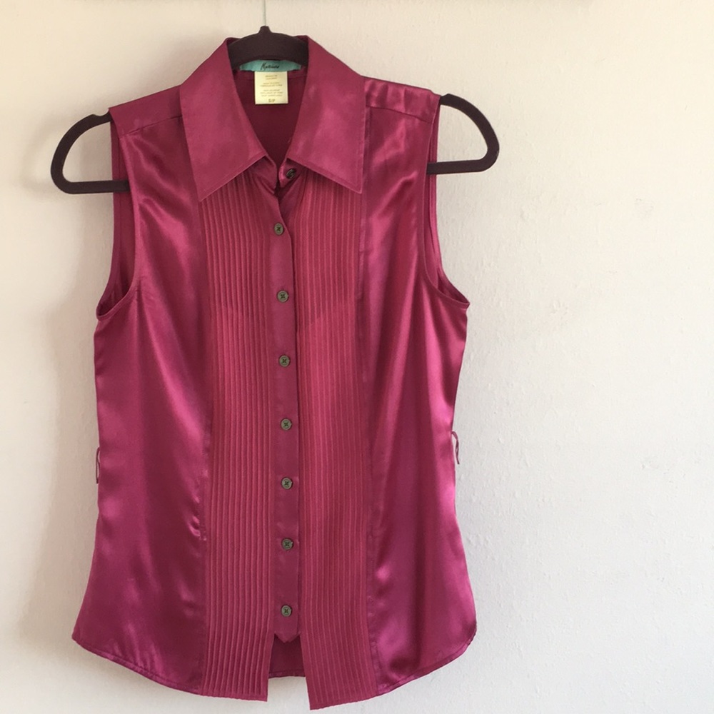 Guess pink silk button tank
